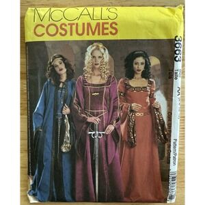 McCall's Costume Pattern 3663 Renaissance Medieval Gown Dress Hooded Cloak 6-12‎